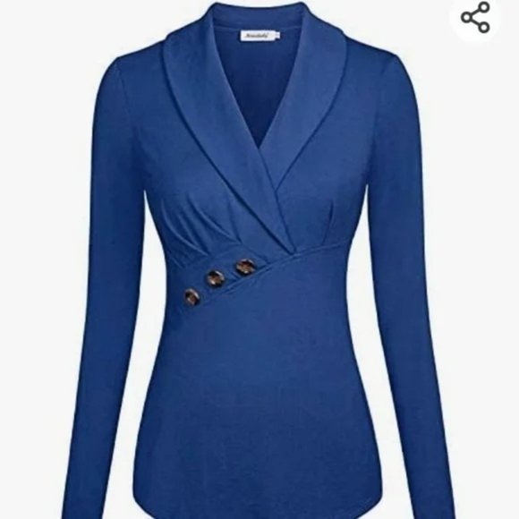 Ninedaily Tops - Ninedaily Large NWT Top Wrap Blue Fitted Slimming L Stretch